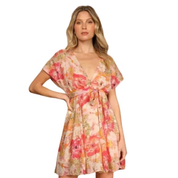 Free People Freddy Tie Side Mini Dress Fruit Punch Combo - Picture 1 of 13
